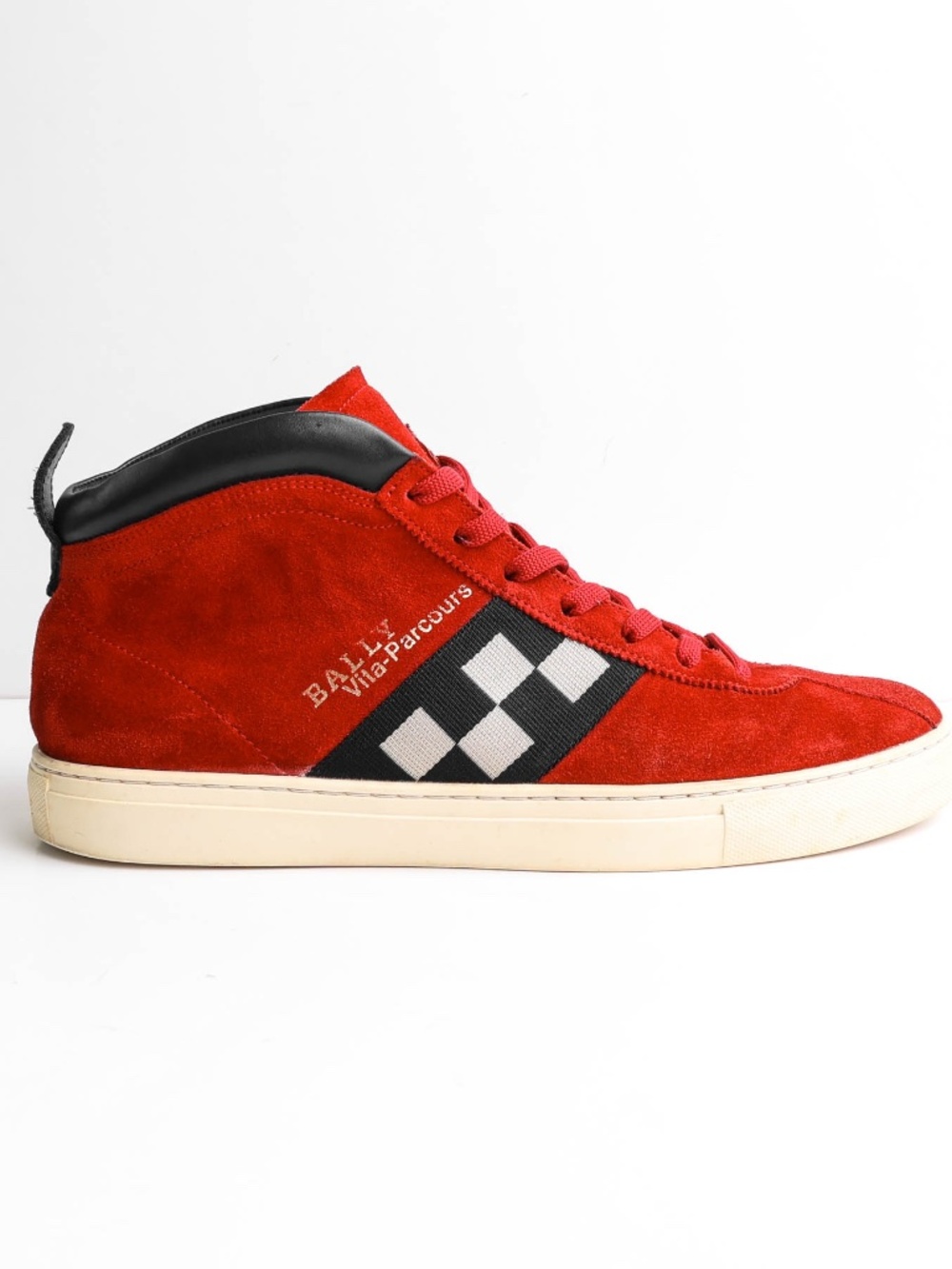 Super Rare Bally Rhuigi Vita Red Suede Checker Sneaker Shoes